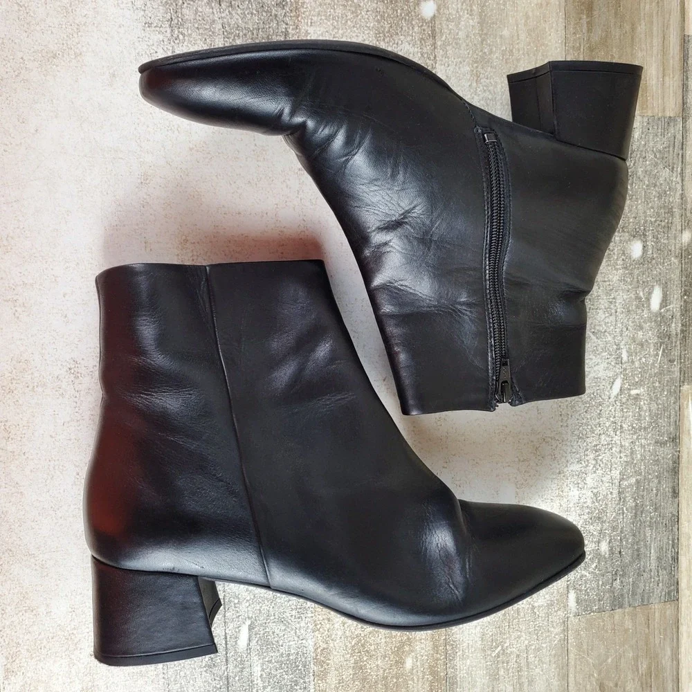 Miz Mooz Garin Womens Boots Sz 10.5 - 11 Black Leather Side Zip Round Toe Block